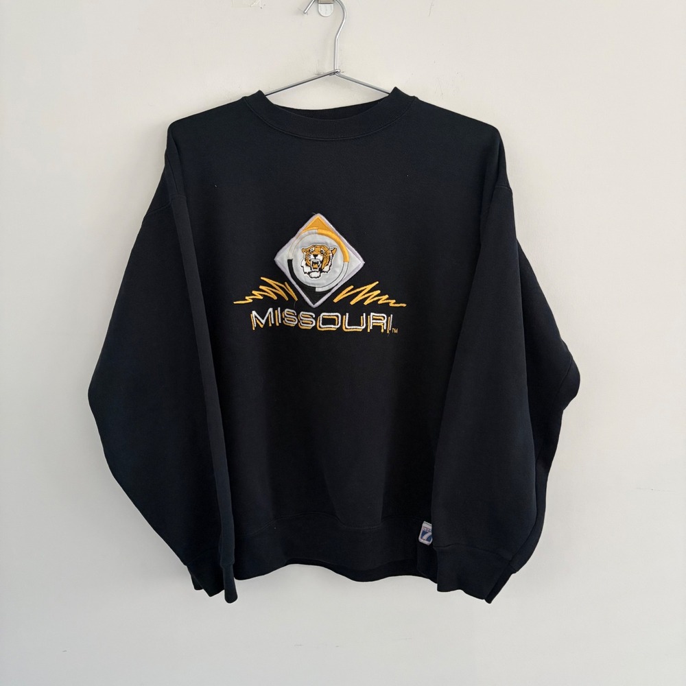 Logo 7 Missouri Tigers Embroidered Sweatshirt Black Large NCAA Vintage